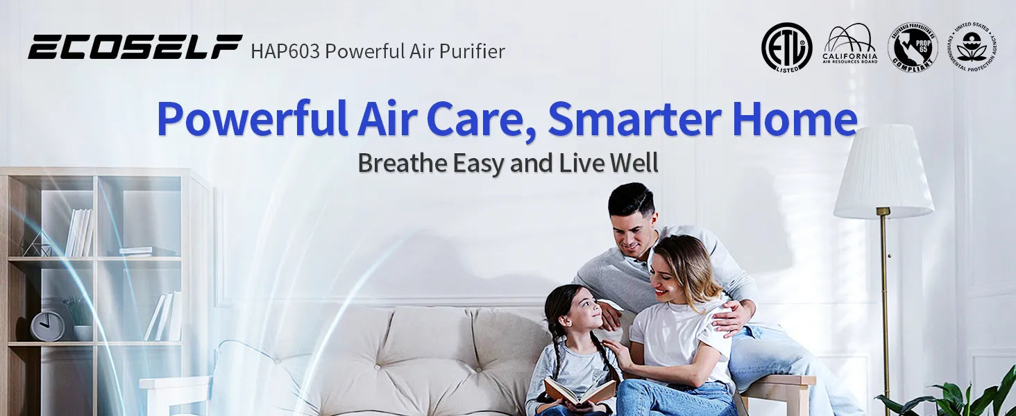 Ecoself Air Purifiers for Home Large Room, with Smart Mode & PM2.5 Air Quality Display, 22dB Sleep Mode & Aromatherapy,Cover Up to 1295 Ft² with 2X Powerful Purification & 360°Air Outlet,HAP603, Bright White