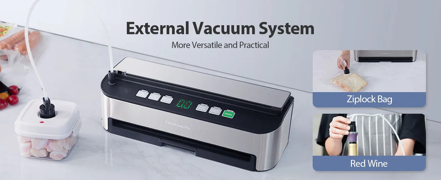 Vacuum Sealer Machine, Beelicious 85KPA Fully Automatic 8-IN-1 Food Sealer with Bags Storage, Build-in Cutter, Moist Mode, Air Suction Hose