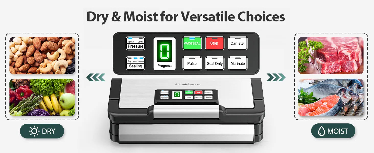 Food Sealer, Powerful Food Preservation System with Handle,Built-in Cutter&Bags Storage&Hose,2 Bags Rolls,Stainless Steel