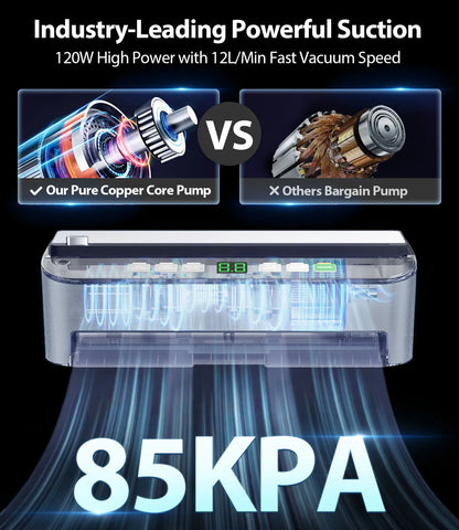 Vacuum Sealer Machine, Beelicious 85KPA Fully Automatic 8-IN-1 Food Sealer with Bags Storage, Build-in Cutter, Moist Mode, Air Suction Hose