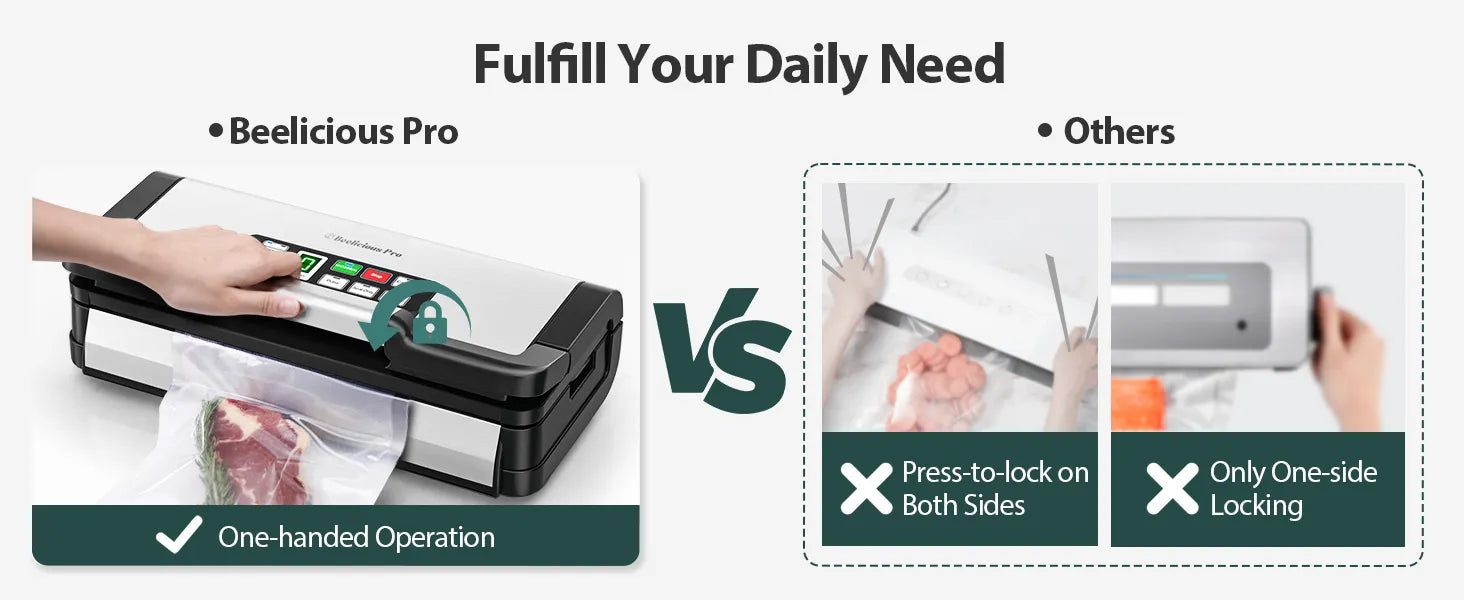 Food Sealer, Powerful Food Preservation System with Handle,Built-in Cutter&Bags Storage&Hose,2 Bags Rolls,Stainless Steel