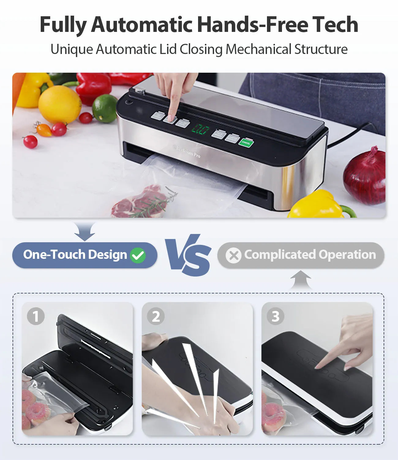 Vacuum Sealer Machine, Beelicious 85KPA Fully Automatic 8-IN-1 Food Sealer with Bags Storage, Build-in Cutter, Moist Mode, Air Suction Hose