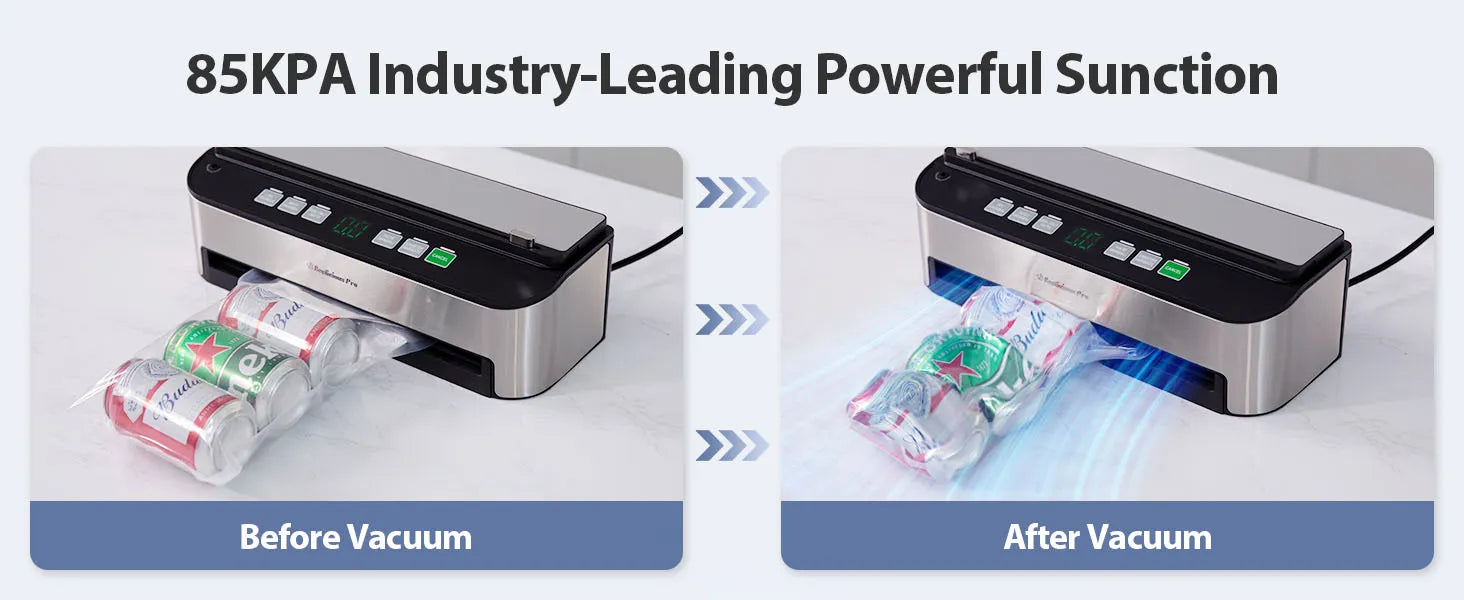 Vacuum Sealer Machine, Beelicious 85KPA Fully Automatic 8-IN-1 Food Sealer with Bags Storage, Build-in Cutter, Moist Mode, Air Suction Hose