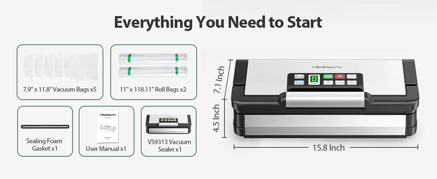 Food Sealer, Powerful Food Preservation System with Handle,Built-in Cutter&Bags Storage&Hose,2 Bags Rolls,Stainless Steel